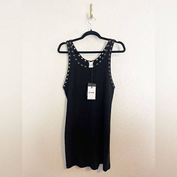 Revolve x RE/Done black Dress Eyelet Grommet Silver Metal Ribbed Cotton S. NWT - Picture 5 of 10